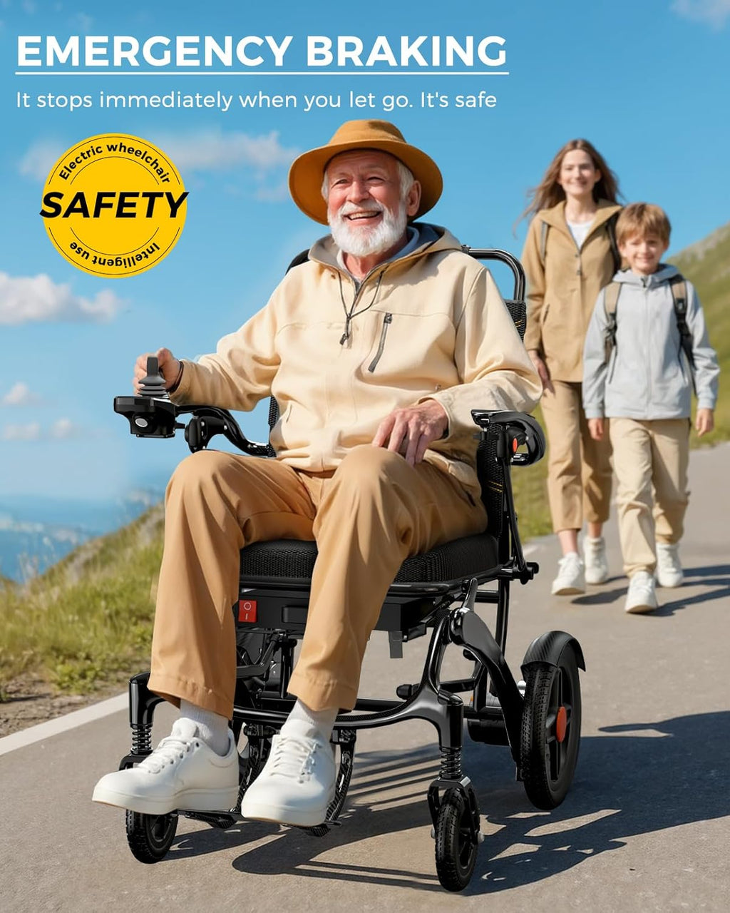 Mobivon Foldable Electric Wheelchair for Adults, Lightweight Carbon Fiber Power Chair with Dual Motor, All-Terrain Design
