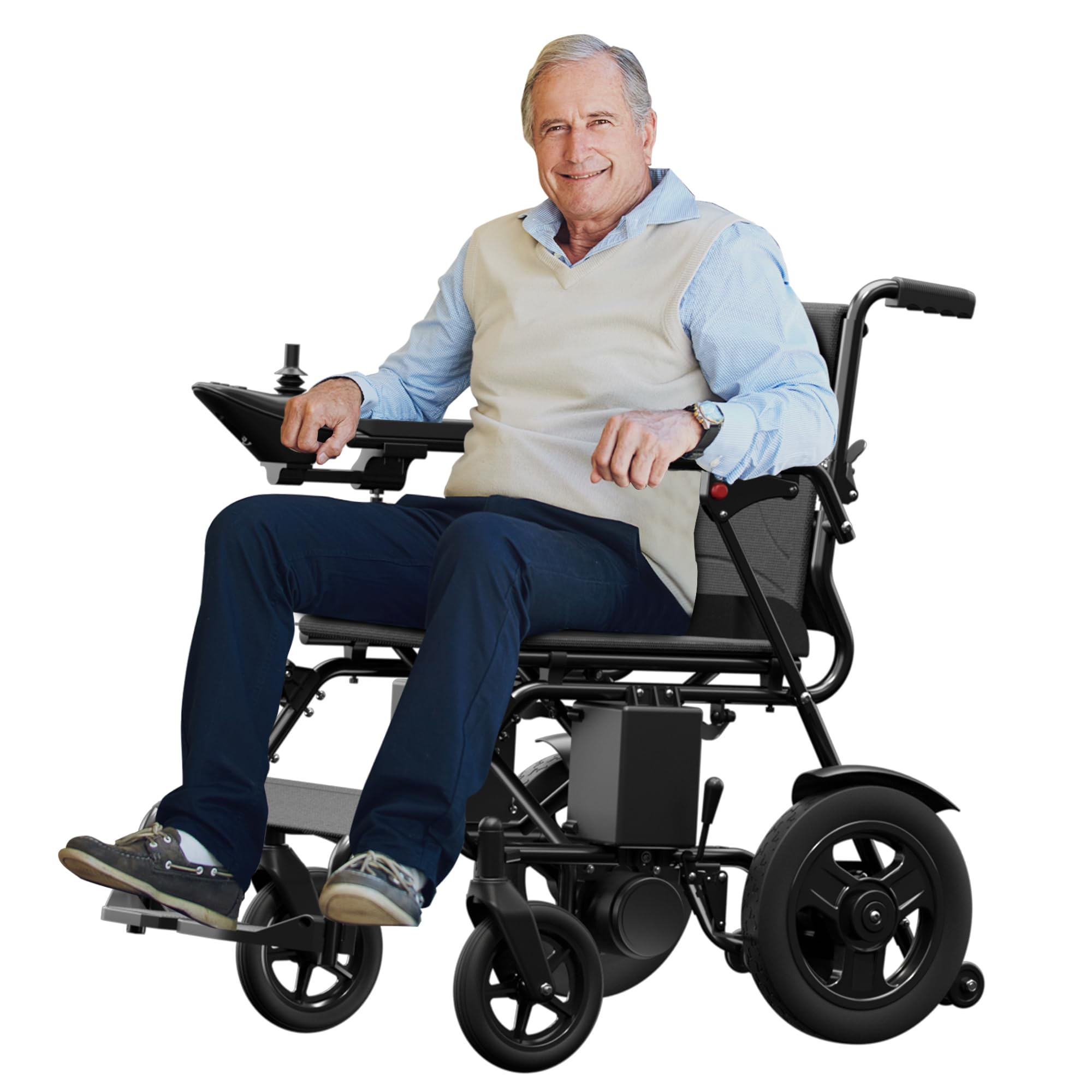 Mobivon Foldable Electric Wheelchair for Adults, Lightweight Carbon Fiber Power Chair with Dual Motor, All-Terrain Design