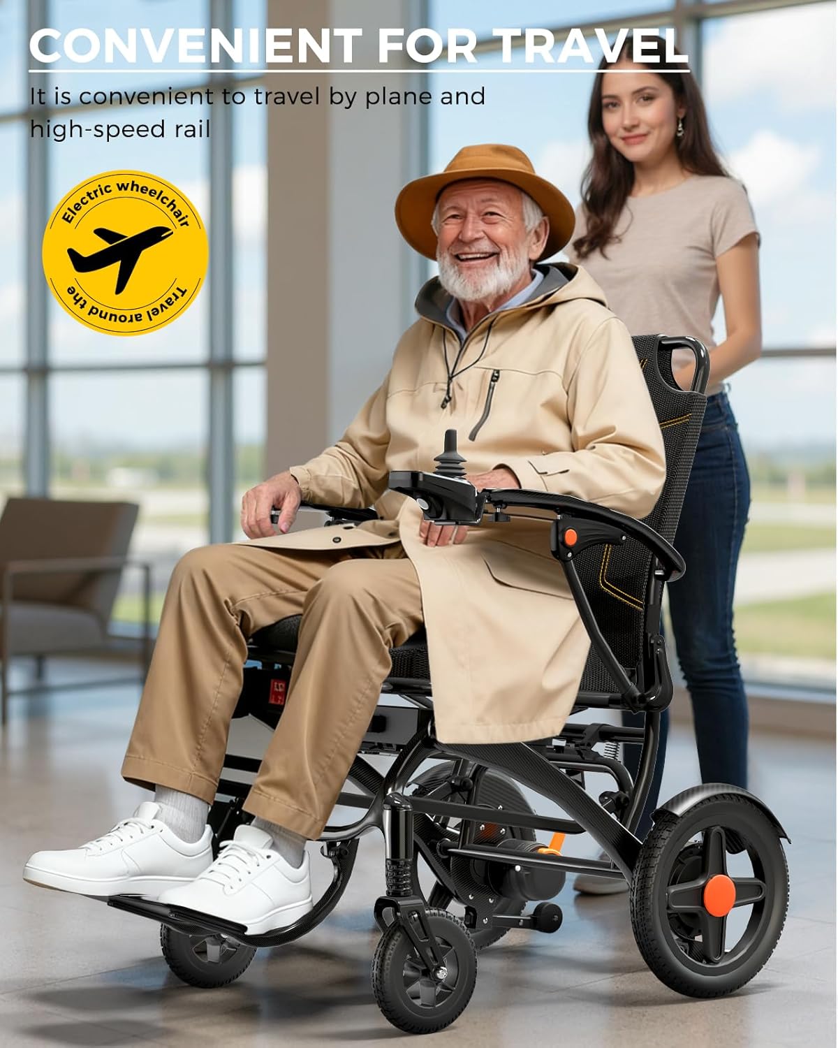 Mobivon Foldable Electric Wheelchair for Adults, Lightweight Carbon Fiber Power Chair with Dual Motor, All-Terrain Design