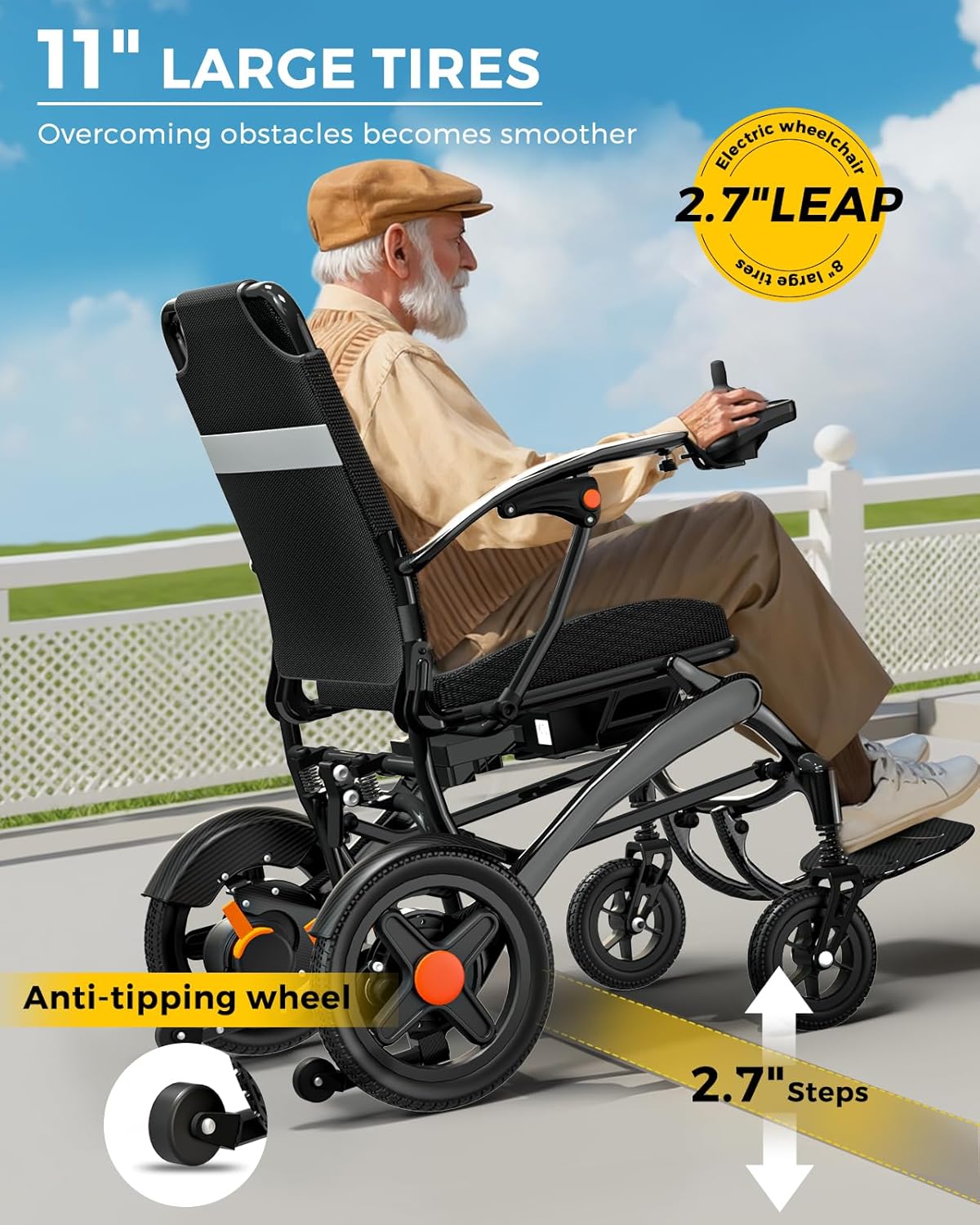 Mobivon Foldable Electric Wheelchair for Adults, Lightweight Carbon Fiber Power Chair with Dual Motor, All-Terrain Design