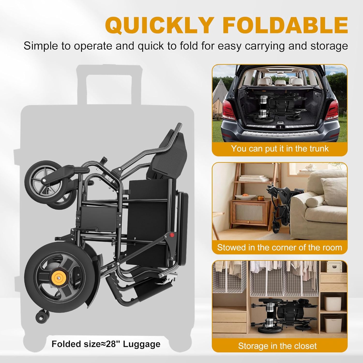 Mobivon Foldable Electric Wheelchair with Dual Motor, 15-Mile Range, Lead-Acid Battery, 350 lb Capacity – Portable Mobility Chair for Adults