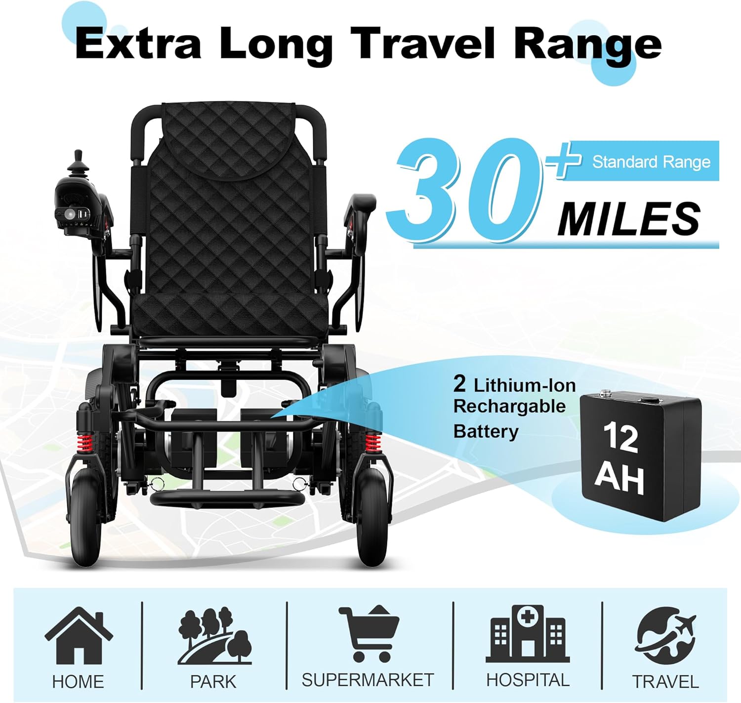 Mobivon Foldable Electric Wheelchair with Dual Motor, 30-Mile Range, 350 lb Capacity, 2-Year Warranty – Portable Mobility Aid for Adults